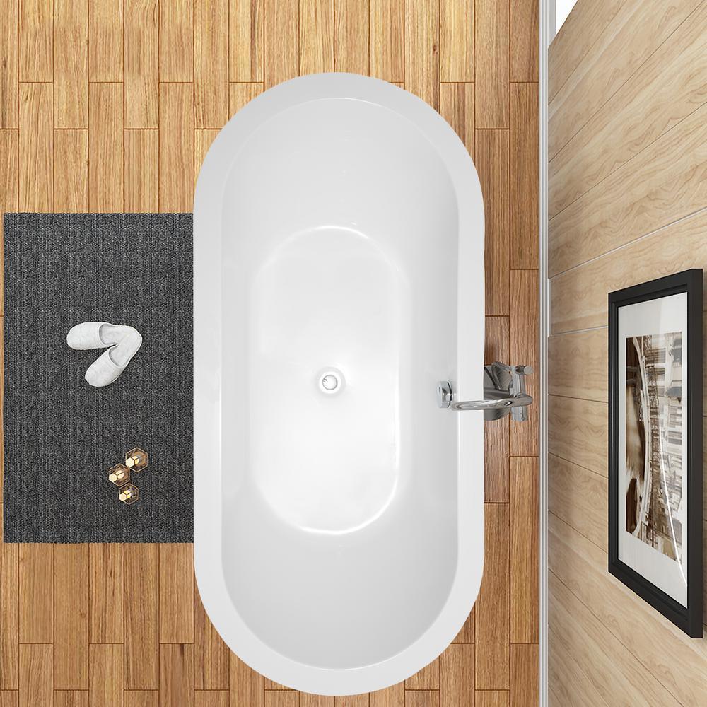 Lorient 59 in. Acrylic Flatbottom Freestanding Bathtub in White - Super Arbor