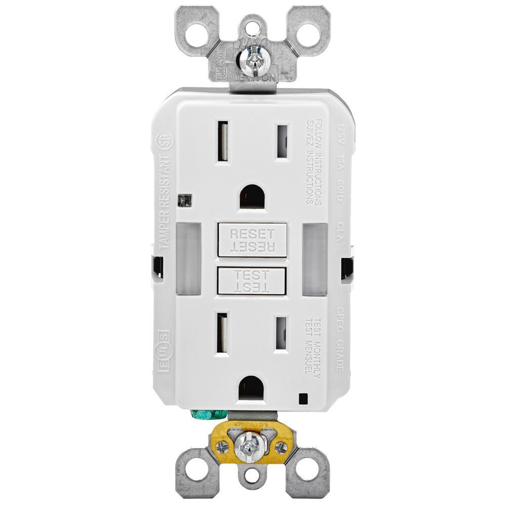 15 Amp Self-Test SmartlockPro Combo Duplex Guide Light and Tamper Resistant GFCI Outlet, White - Super Arbor