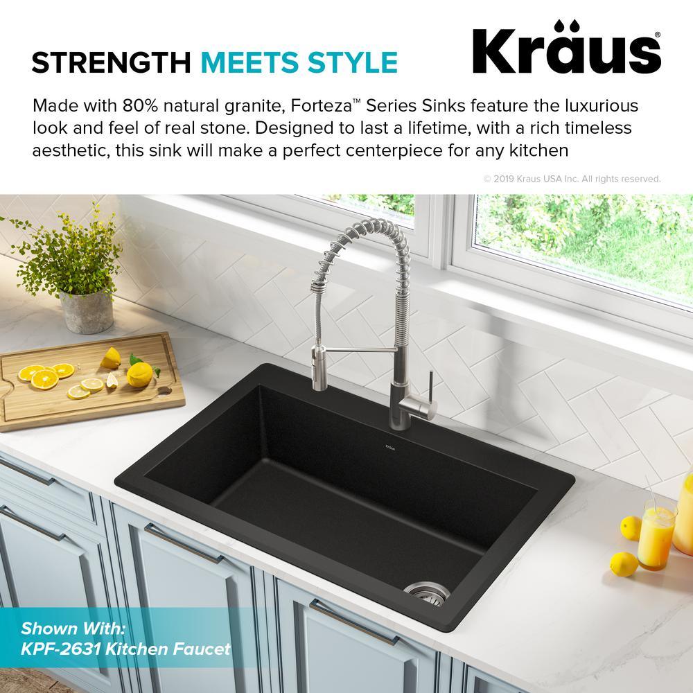 Forteza All-in-One Drop-In/Undermount Granite Composite 33 in. 1-Hole Single Bowl Kitchen Sink in Black - Super Arbor