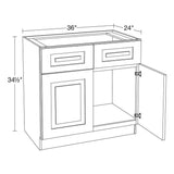 Home Decorators Collection Grayson 36 in. W x 24 in. D x 34.5 in. H Assembled Plywood Sink Base Kitchen Cabinet in Pacific White with Soft Close