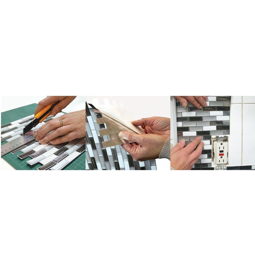 Crescendo Agati 9.73 in. W x 9.36 in. H Gray Peel and Stick Decorative Mosaic Wall Tile Backsplash (4-Pack) - Super Arbor