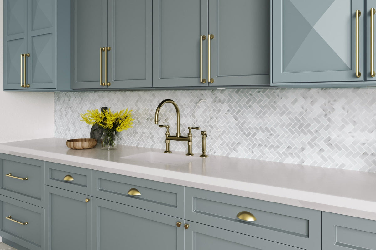 Satori Bianco Polished 11-in x 12-in Natural Marble Herringbone Mosaic Wall Tile (0.9-sq ft Sheet)