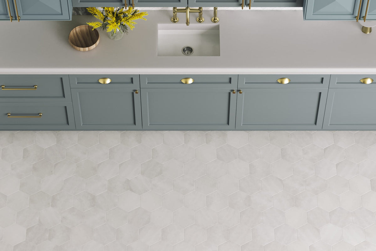 Satori Nouveau Crema Hexagon 7-in x 7-in Matte Porcelain Encaustic Floor and Wall Tile
