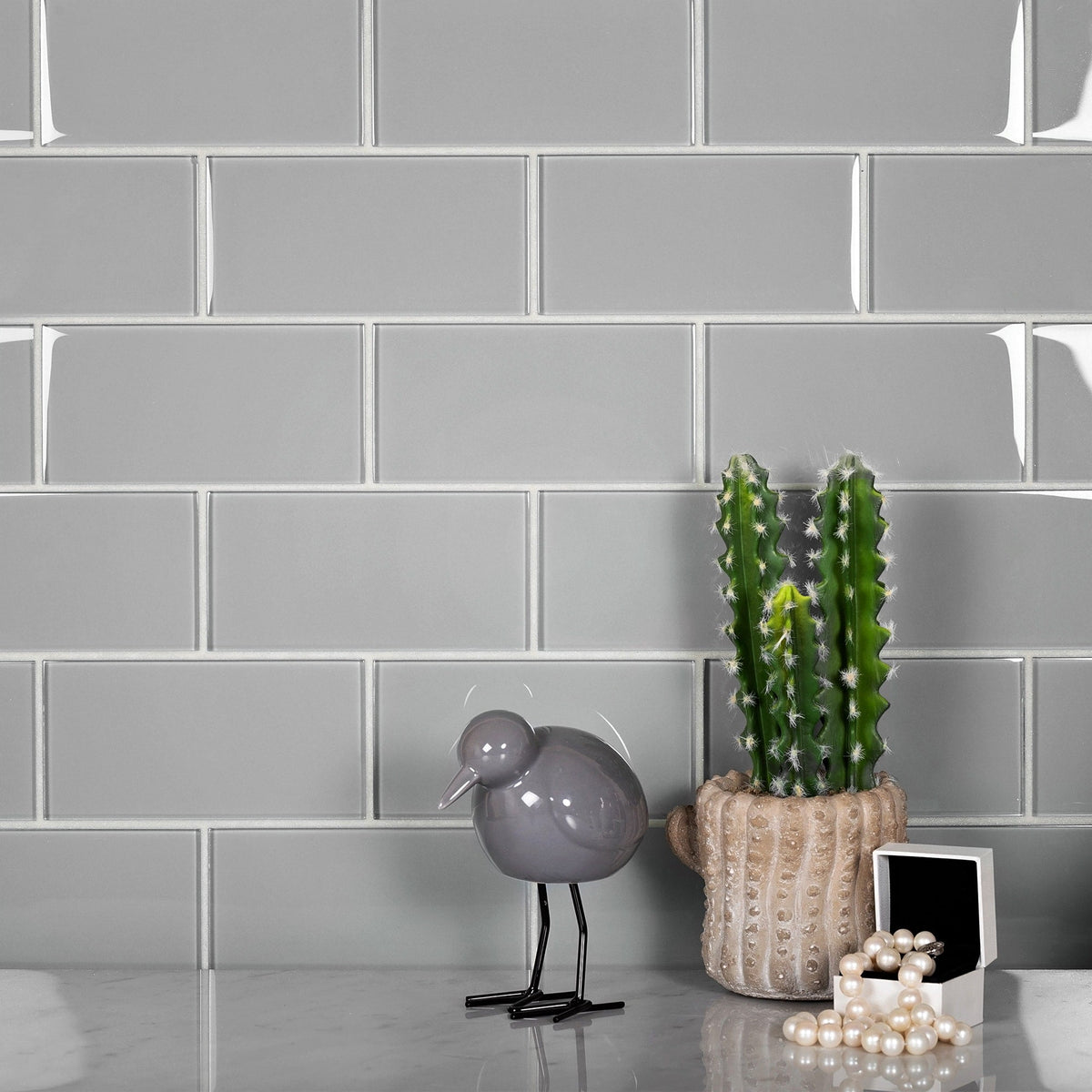 Apollo Tile (Sample) Blue 3-in x 6-in Glossy Glass Brick Subway Floor and Wall Tile