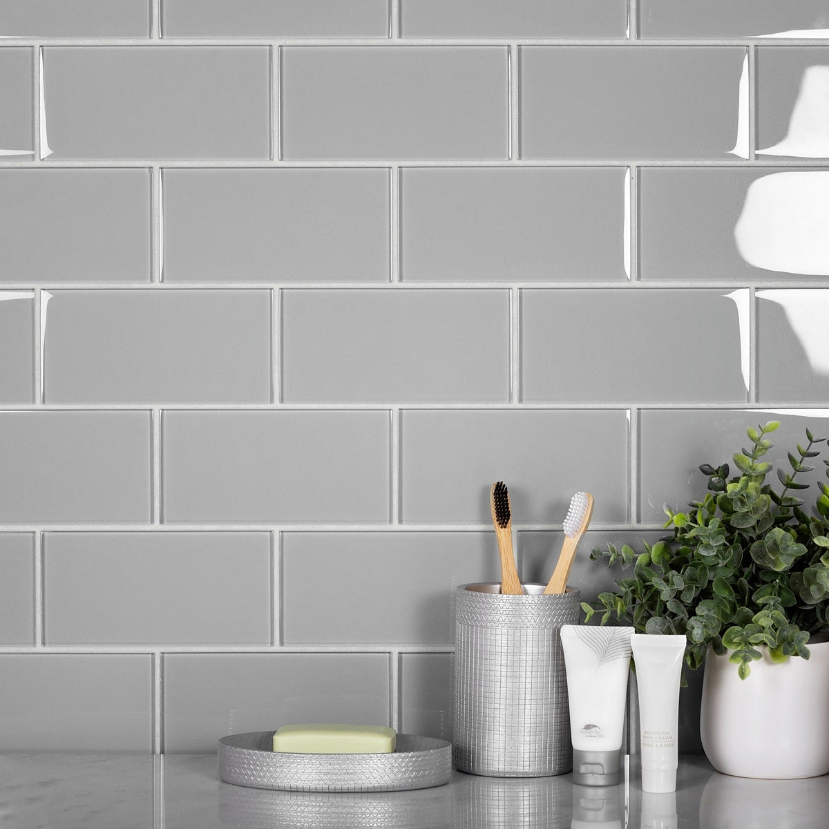 Apollo Tile (Sample) Blue 3-in x 6-in Glossy Glass Brick Subway Floor and Wall Tile