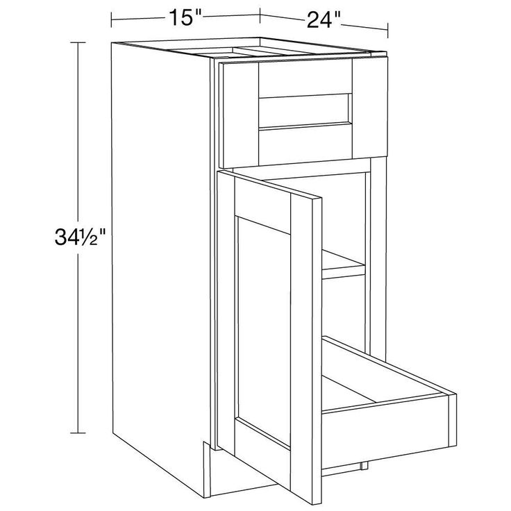 Home Decorators Collection Washington Veiled Gray Plywood Shaker Assembled Base Kitchen Cabinet FH 1 ROT Sft Cls Left 15 in W x 24 in D x 34.5 in H