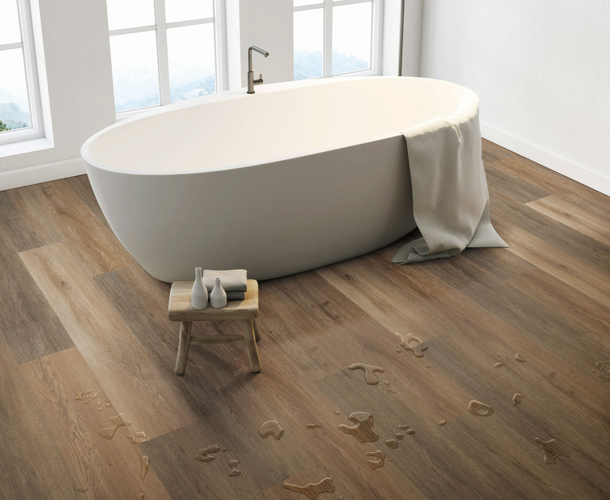 Style Selections Brunette Oak 7-in W x 48-in L x 5-mm T Waterproof Interlocking Luxury Vinyl Plank Flooring, 12-mil Wear Layer (23.36-sq ft Carton)