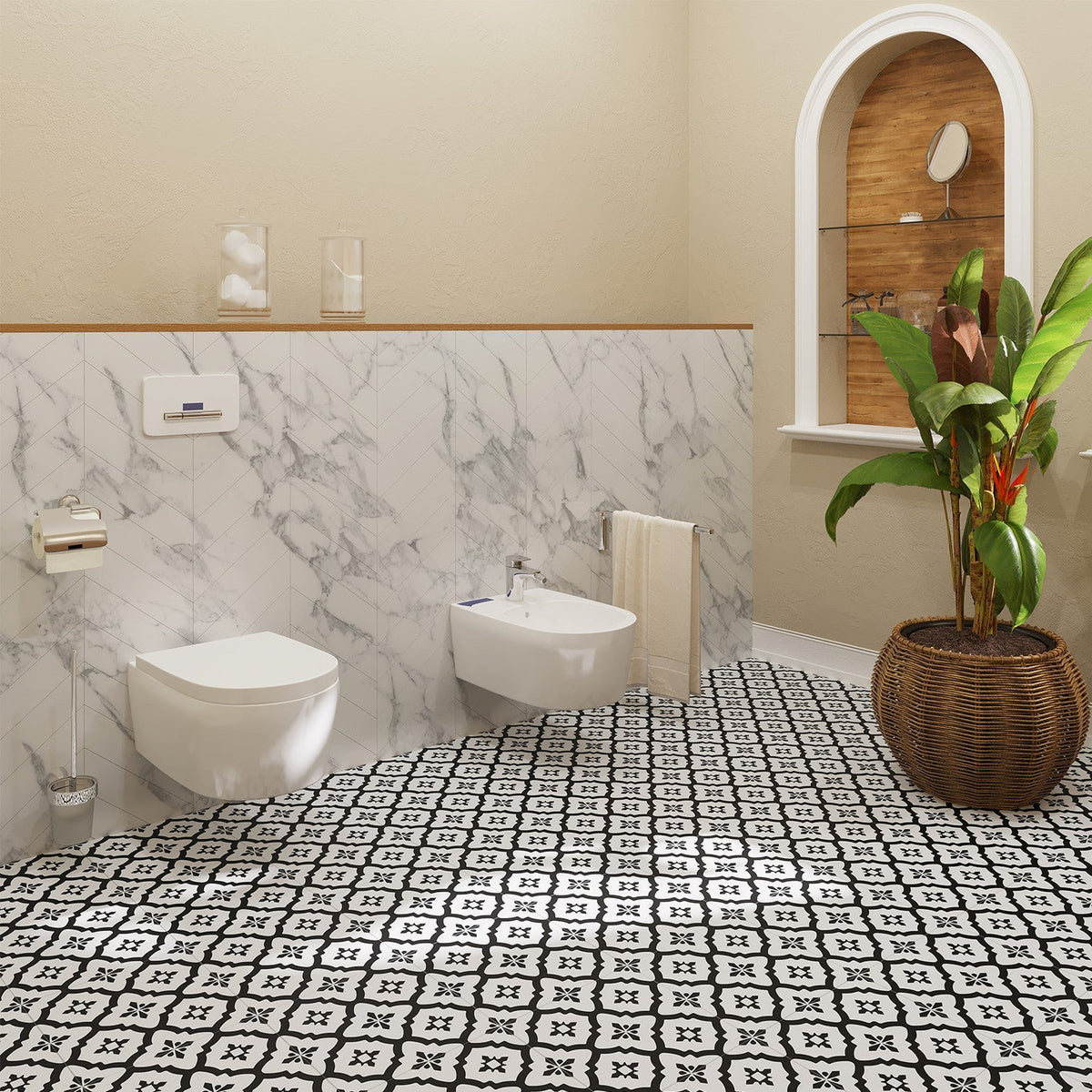 Lucida USA Venetian Black Patterned Look 12-mil x 12-in W x 12-in L Waterproof Peel and Stick Vinyl Tile Flooring (36-sq ft/ Carton)