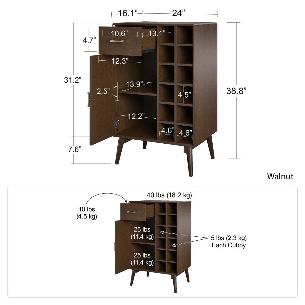 Ameriwood Home Brittany 24-in x 38.8-in Brown Rectangle Bar Cabinet