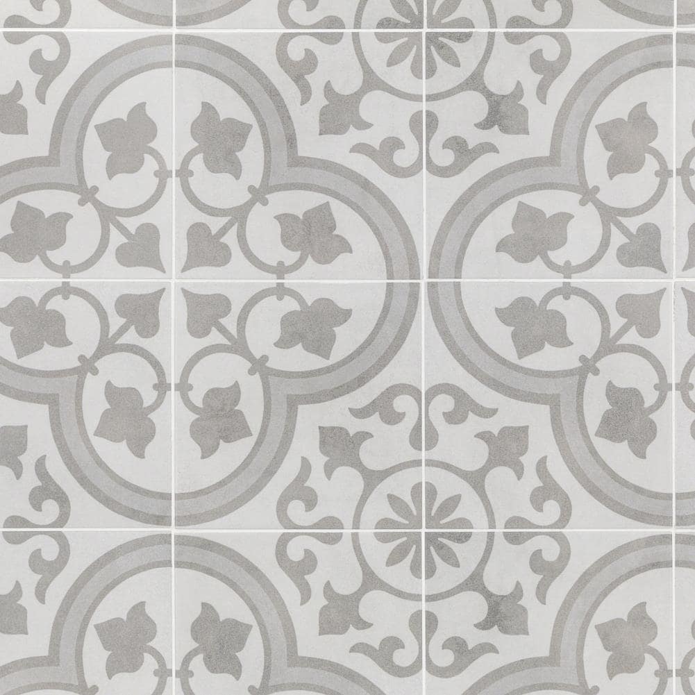 Artmore Tile Cabello Silver Ornate 9-in x 9-in Matte Porcelain Encaustic Floor and Wall Tile product image