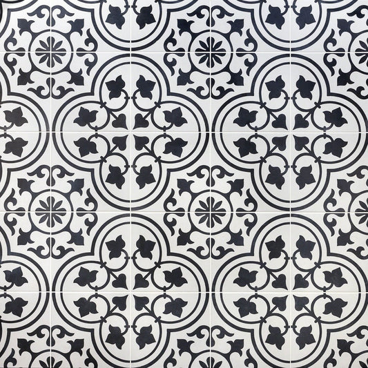 Artmore Tile Cabello White Ornate 9-in x 9-in Matte Porcelain Encaustic Floor and Wall Tile product image