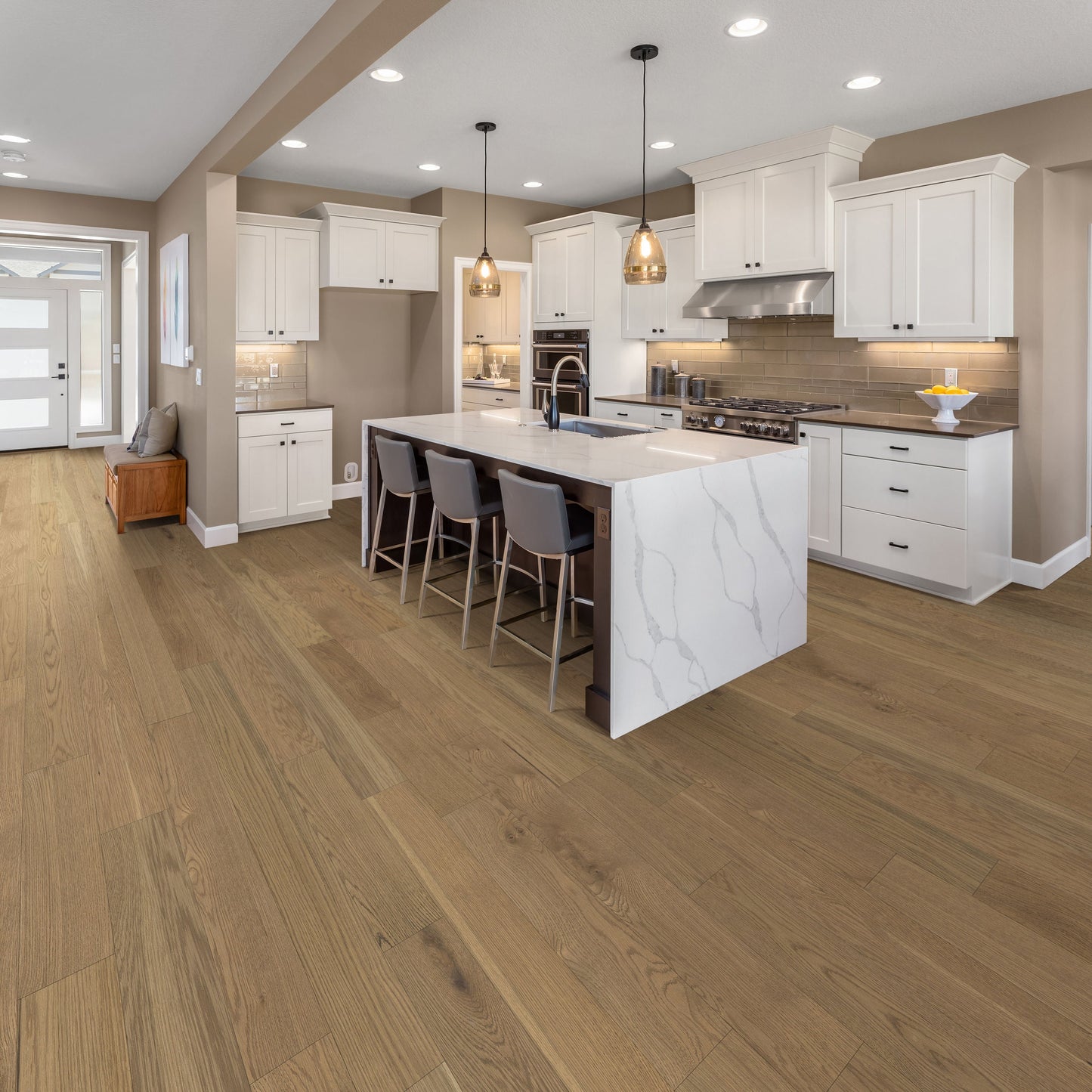 allen + roth White oak Aged Lodge hardwood flooring — installed room view