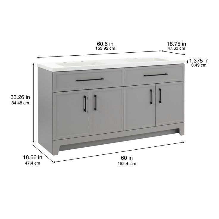 Style Selections Potter 60-in Gray Double Sink Bathroom Vanity with White Cultured Marble Top