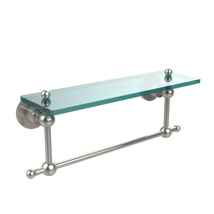 Astor Place 16 in. L x 4 in. H x 5 in. W Clear Glass Vanity Bathroom Shelf with Towel Bar in Polished Nickel - Super Arbor
