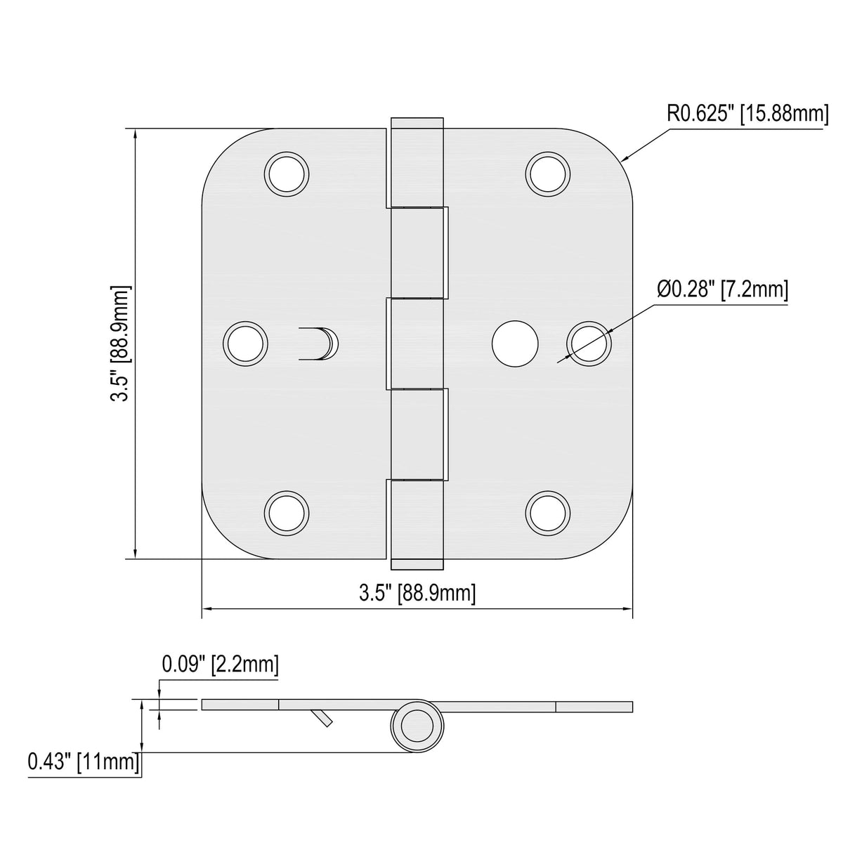 Everbilt 3-1/2 in. White Security Door Hinge, 5/8 in. Radius (3-Pack)