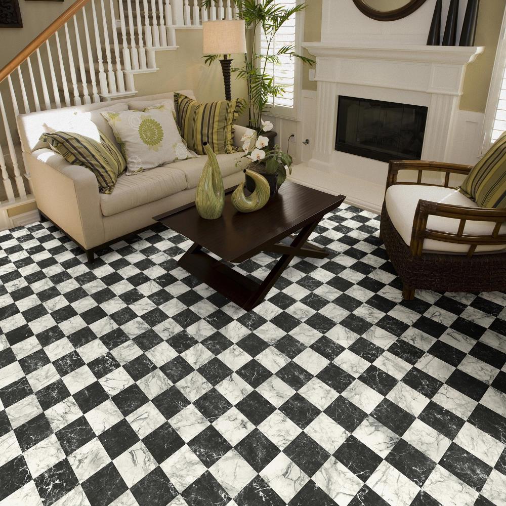 Perfection Floor Tile SodaPop Shoppe Black Marble (16) 20-in x 20-in Water-Resistant Interlocking Luxury Vinyl Tile Flooring, 16.7-sq ft Carton