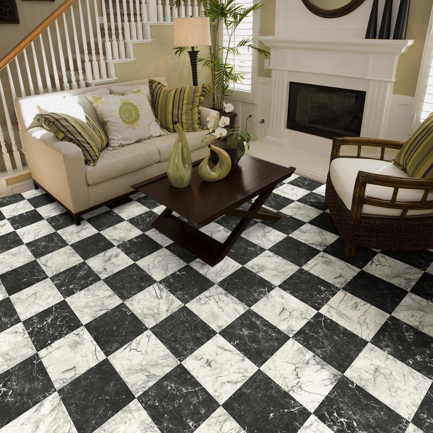 Perfection Floor Tile SodaPop Shoppe Black Marble (4) 20-in x 20-in Water-Resistant Interlocking Luxury Vinyl Tile Flooring, 16.7-sq ft Carton