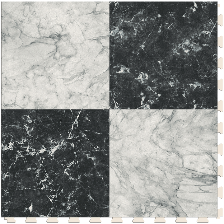 Perfection Floor Tile SodaPop Shoppe Black Marble (4) 20-in x 20-in Water-Resistant Interlocking Luxury Vinyl Tile Flooring, 16.7-sq ft Carton