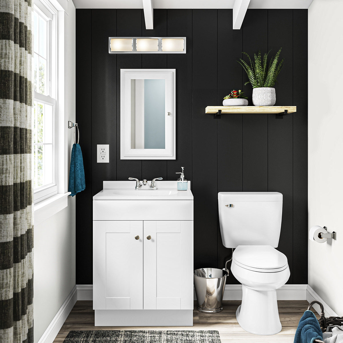 Project Source 24.5-in True White Single Sink Bathroom Vanity with White Cultured Marble Top, Dover Collection