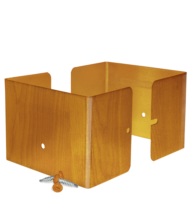 Fence Armor Full Protection Post Guard 4-in Powder Coated Decoral Textured Redwood Galvanized Steel Post Protector For Multiple Fence Types