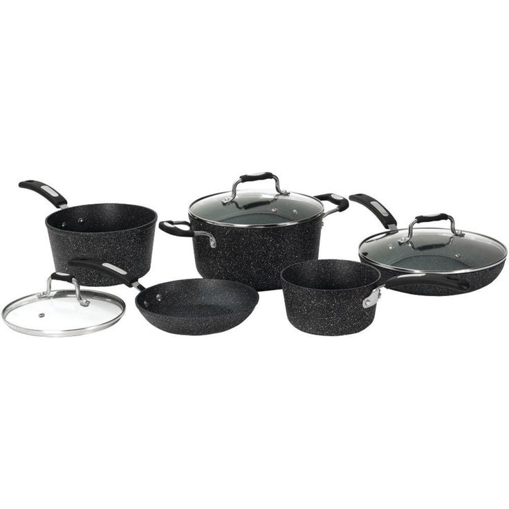 The Rock Bakelite 8-Piece Aluminum Nonstick Cookware Set in Black Speckle