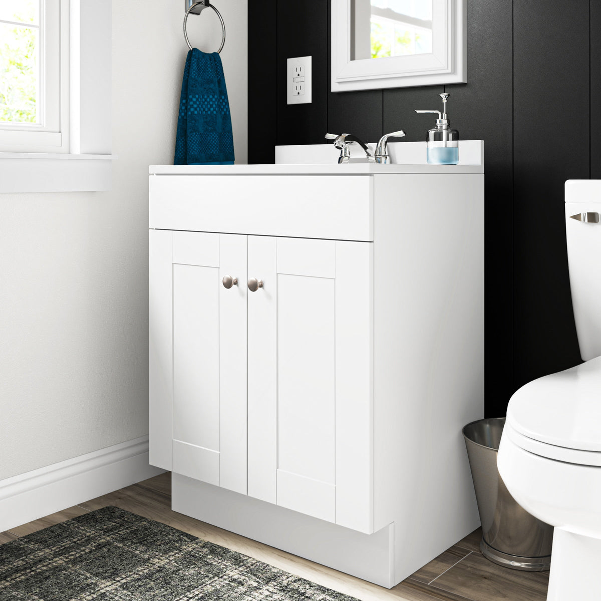 Project Source 24.5-in True White Single Sink Bathroom Vanity with White Cultured Marble Top, Dover Collection