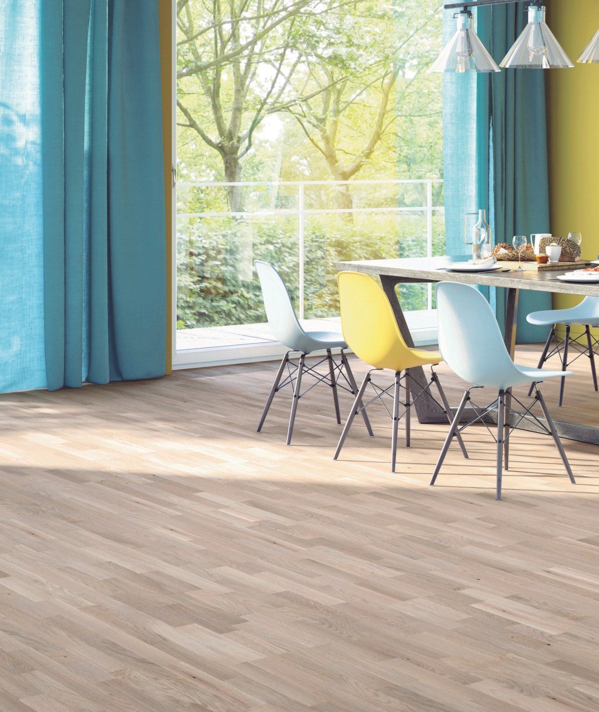 allen + roth European white oak Smokey is an Oak wood floor with gray, a wire brushed texture, and a low-gloss finish that highlights the wood’s natural variation hardwood flooring — color and finish detail