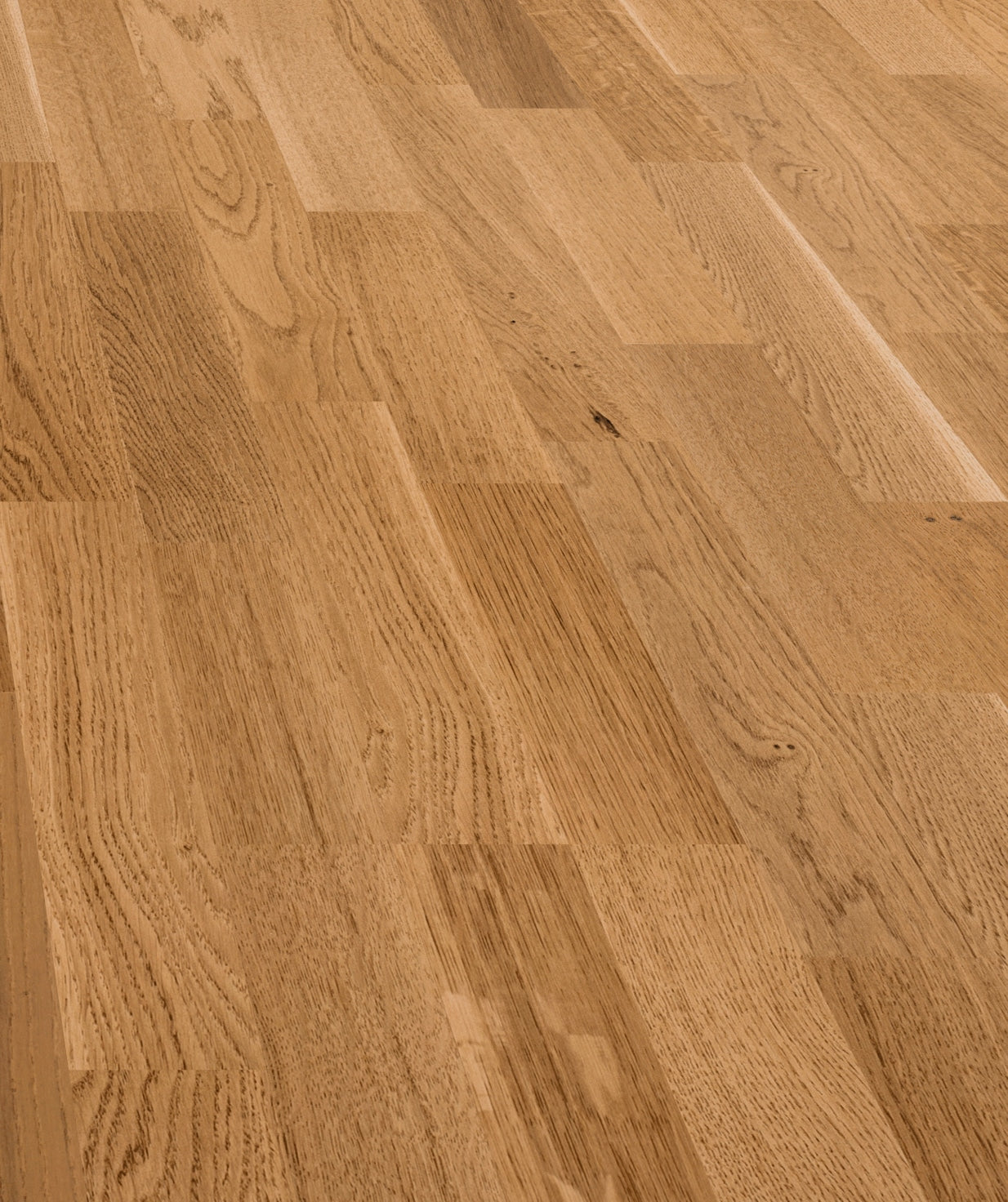 allen + roth European white oak Amber is an Oak wood floor with brown, a wire brushed texture, and a low-gloss finish that highlights the wood’s natural variation hardwood flooring — primary plank view