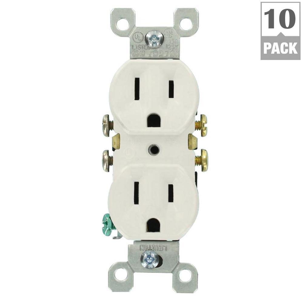 15 Amp Residential Grade Grounding Duplex Outlet, White (10-Pack) - Super Arbor
