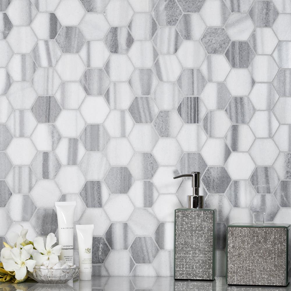 Apollo Tile (Sample) Gray 11-in x 11-in Polished Ceramic Honeycomb Mosaic Floor and Wall Tile