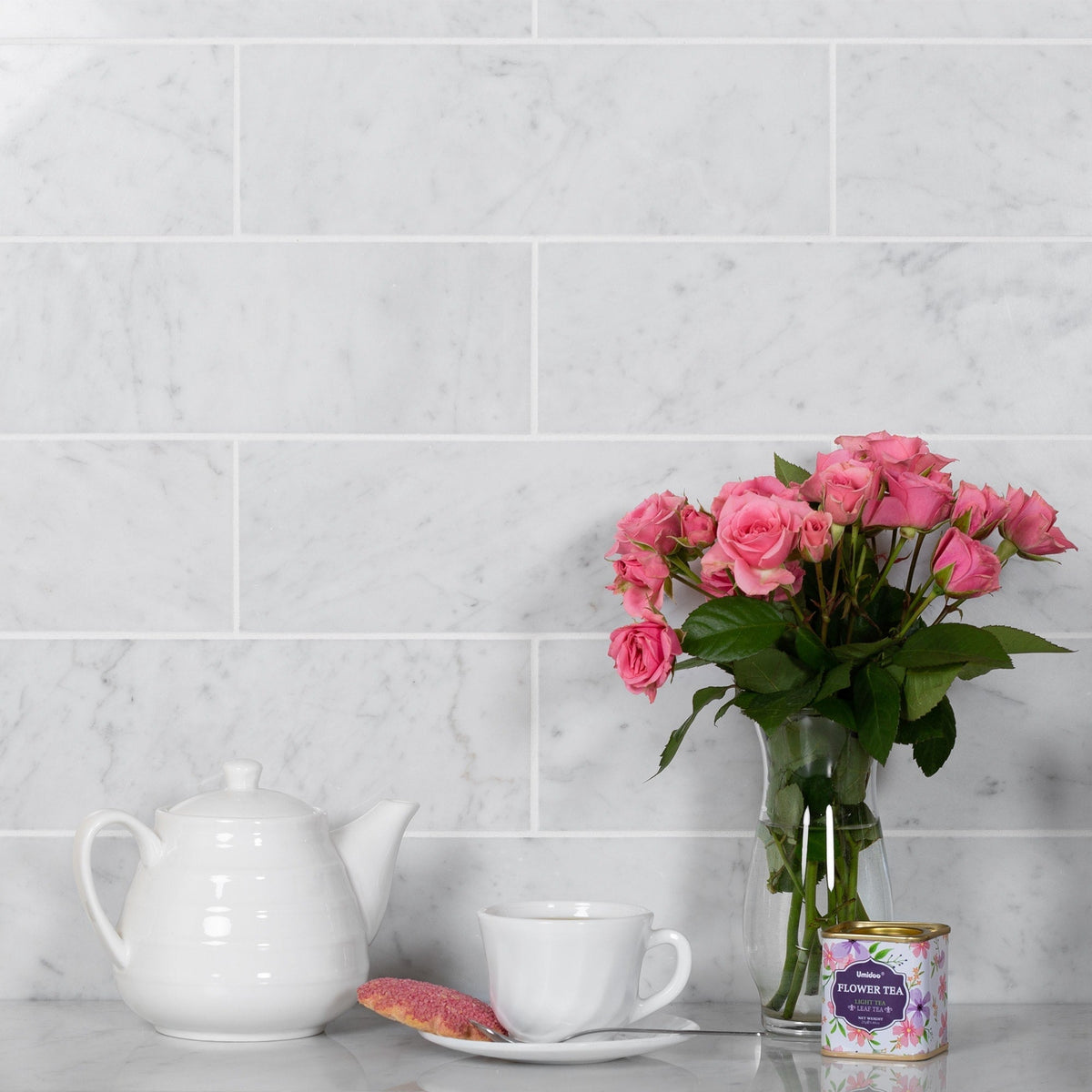 Apollo Tile White 4-in x 12-in Polished Natural Stone Marble Brick Wall Tile (5-sq. ft/ Carton)