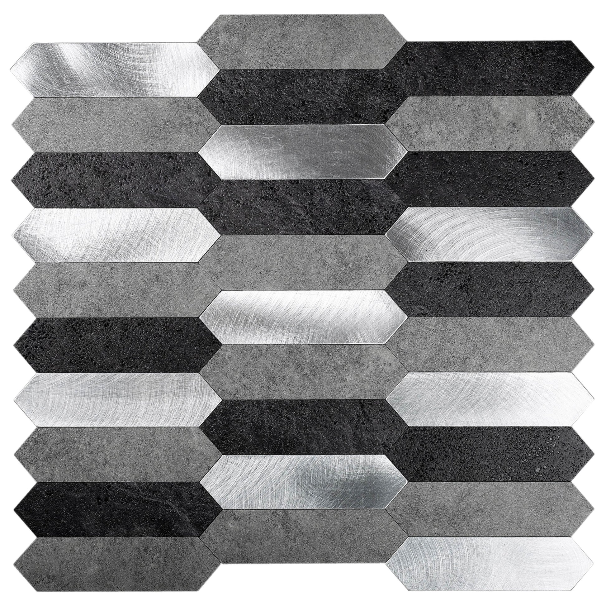 Apollo Tile Brisk Black, Gray and Silver 12-in x 12-in Brushed PVC Wood look Peel and stick Wall Tile product image