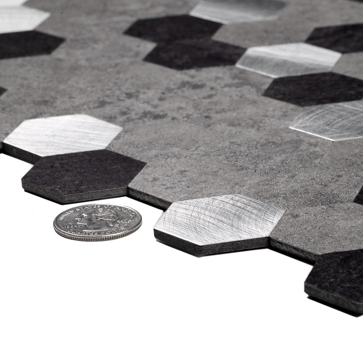 Apollo Tile (Sample) Silver 4-in x 4-in Brushed Metal Honeycomb Peel and Stick Wall Tile