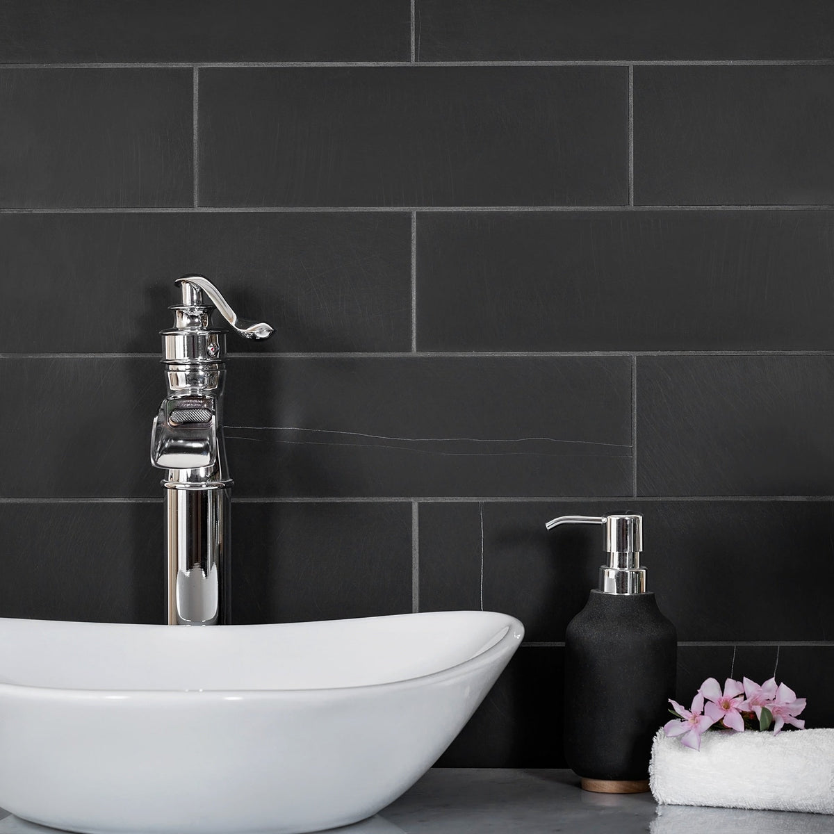 Apollo Tile (Sample) Black 4-in x 4-in Honed Marble Floor and Wall Tile