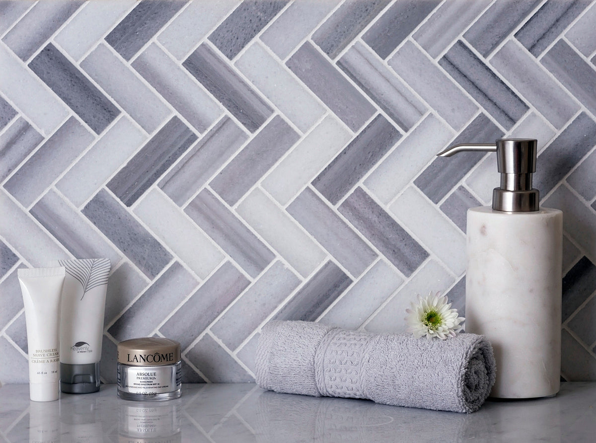 Apollo Tile (Sample) Gray 4-in x 4-in Polished Glass/Metal/Stone Marble Herringbone Floor and Wall Tile