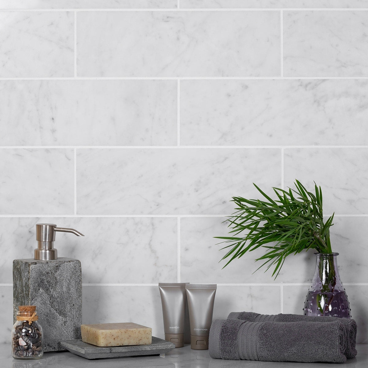 Apollo Tile (Sample) White 4-in x 4-in Polished Marble Floor and Wall Tile