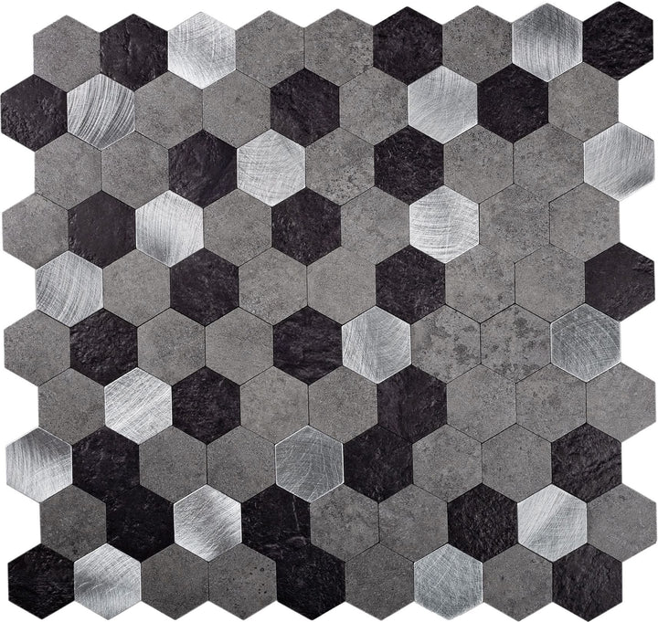 Apollo Tile (Sample) Silver 4-in x 4-in Brushed Metal Honeycomb Peel and Stick Wall Tile