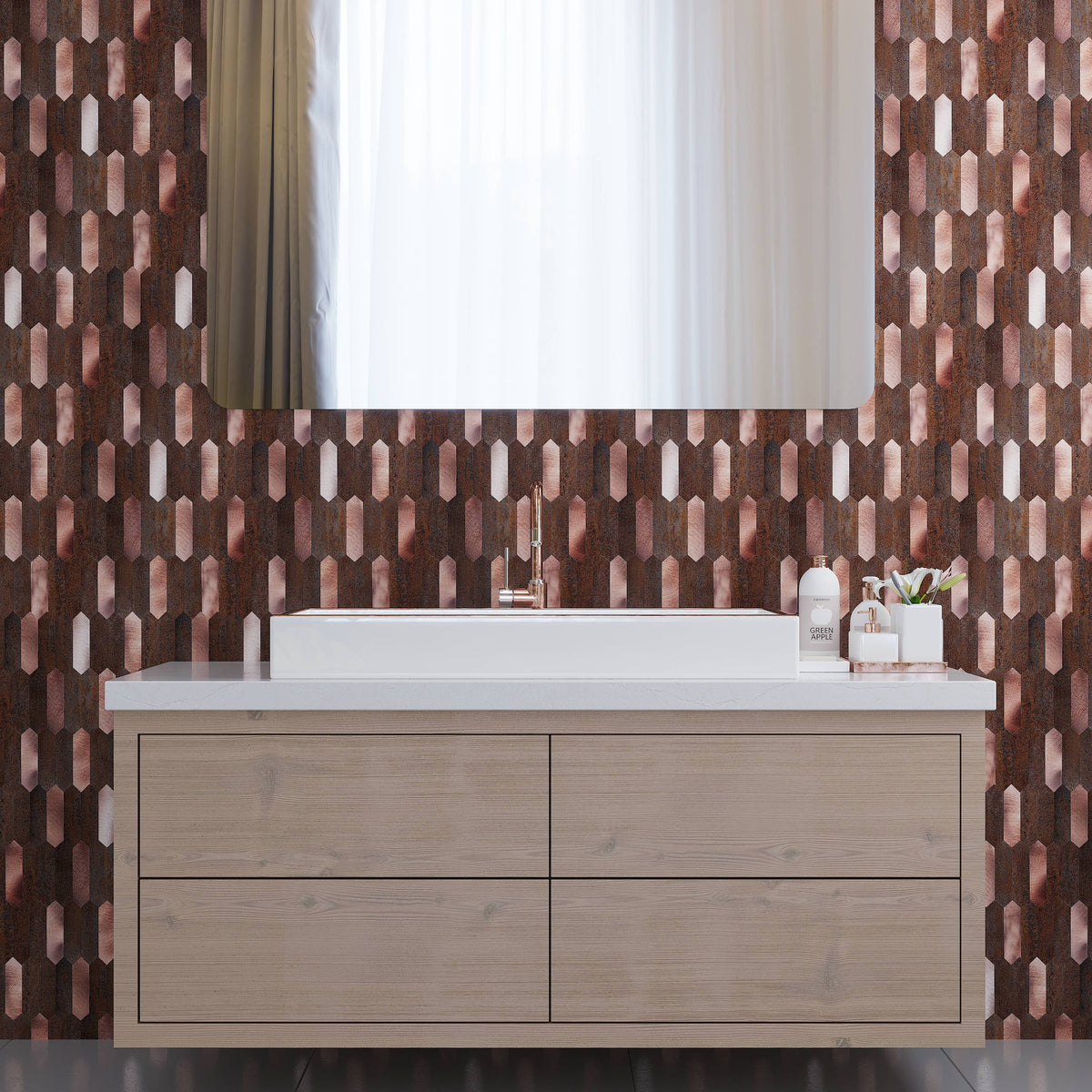 Apollo Tile Brisk Copper 12-in x 12-in Brushed PVC Hexagon Peel and Stick Wall Tile (10-sq. ft/ Carton)