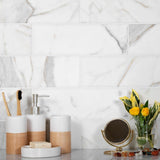 Apollo Tile (Sample) White, Grey 4-in x 12-in Honed Marble Floor and Wall Tile