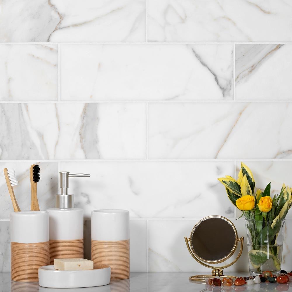 Apollo Tile White 4-in x 12-in Honed Natural Stone Marble Mixed Pattern Floor and Wall Tile (5-sq. ft/ Carton)
