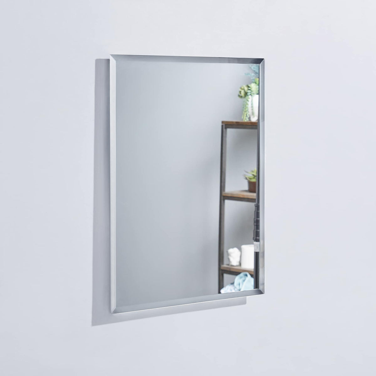 Project Source 16-in x 20-in Rectangle Surface/Recessed Frameless Mirrored Medicine Cabinet, White Plastic Body
