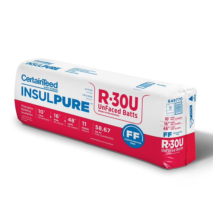 CertainTeed R-30 Unfaced Fiberglass Batt Insulation, 16 in x 48 in, 58.67 sq ft (11-Pieces)