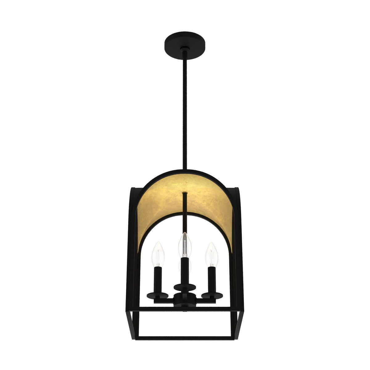Hunter Dukestown 4-Light Natural Iron with Gold Leaf Transitional Lantern LED Medium Hanging Pendant Light
