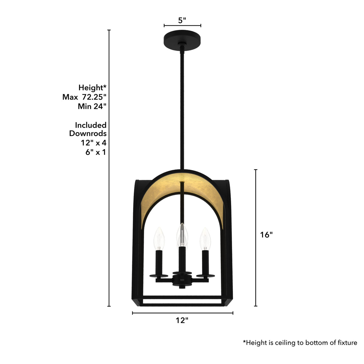 Hunter Dukestown 4-Light Natural Iron with Gold Leaf Transitional Lantern LED Medium Hanging Pendant Light
