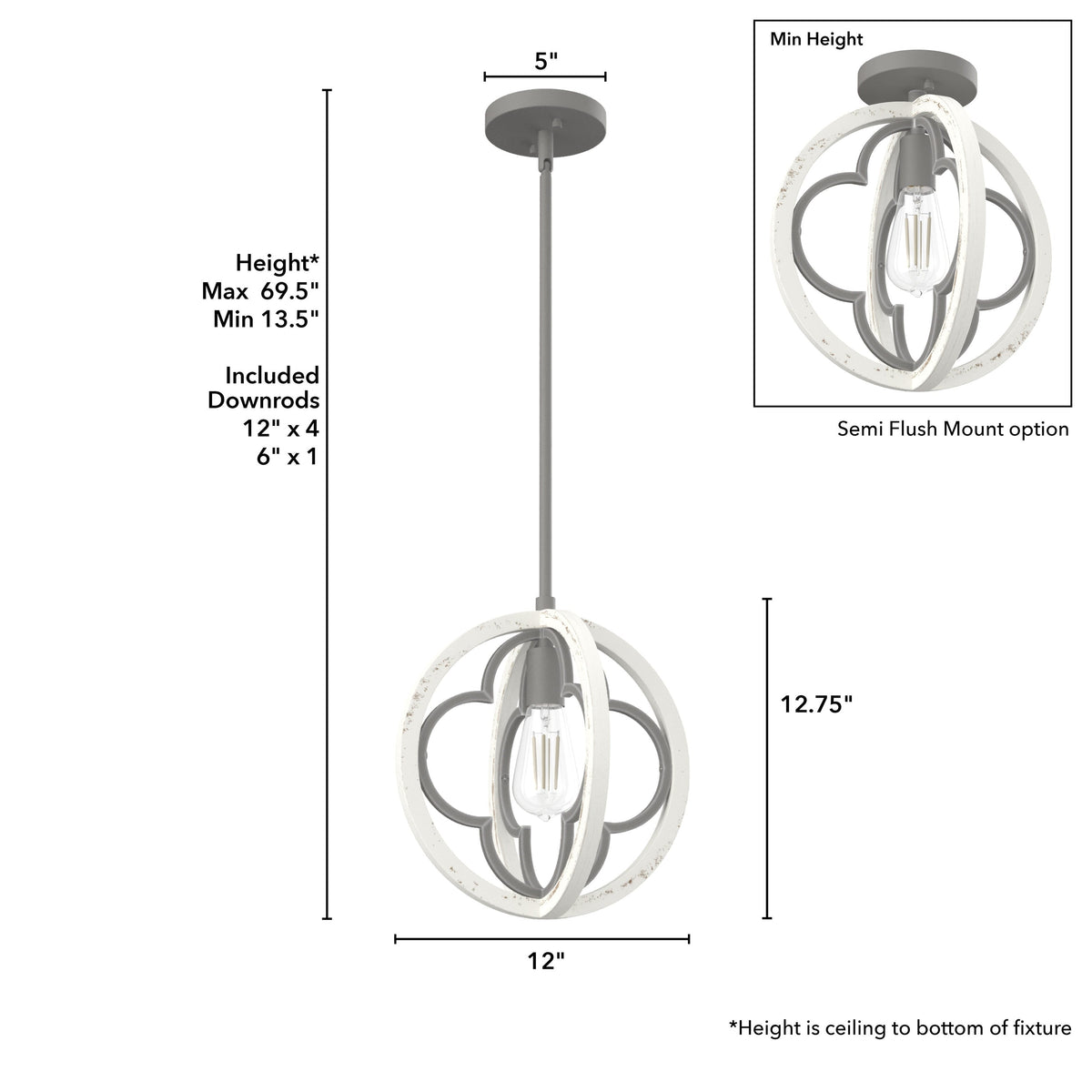 Hunter Gablecrest 4-Light Concrete with Rustic White Rustic Geometric LED Mini Hanging Pendant Light