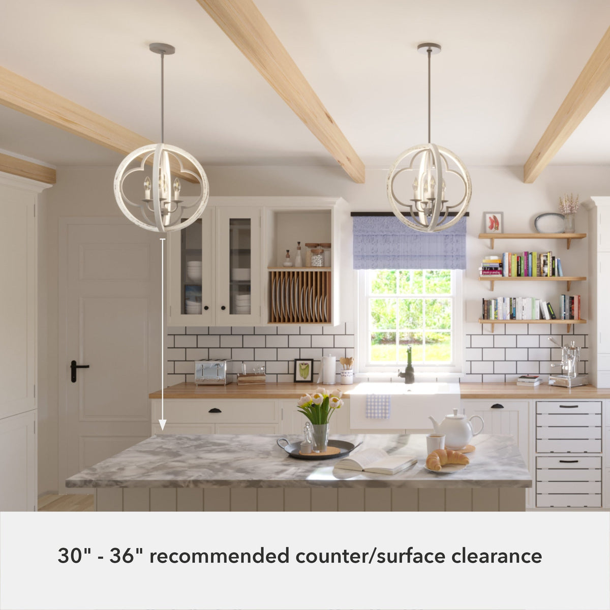 Hunter Gablecrest 4-Light Concrete with Rustic White Rustic Geometric LED Medium Hanging Pendant Light