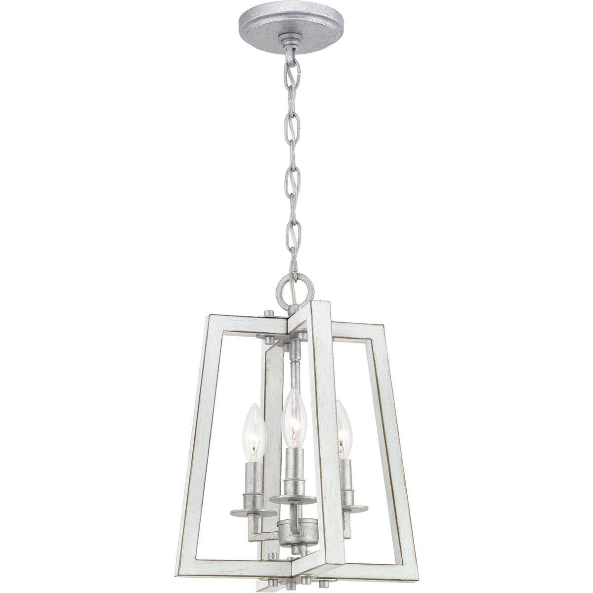 Progress Lighting Forrester 3-Light Antique White and Galvanized Farmhouse Lantern Medium Hanging Pendant Light