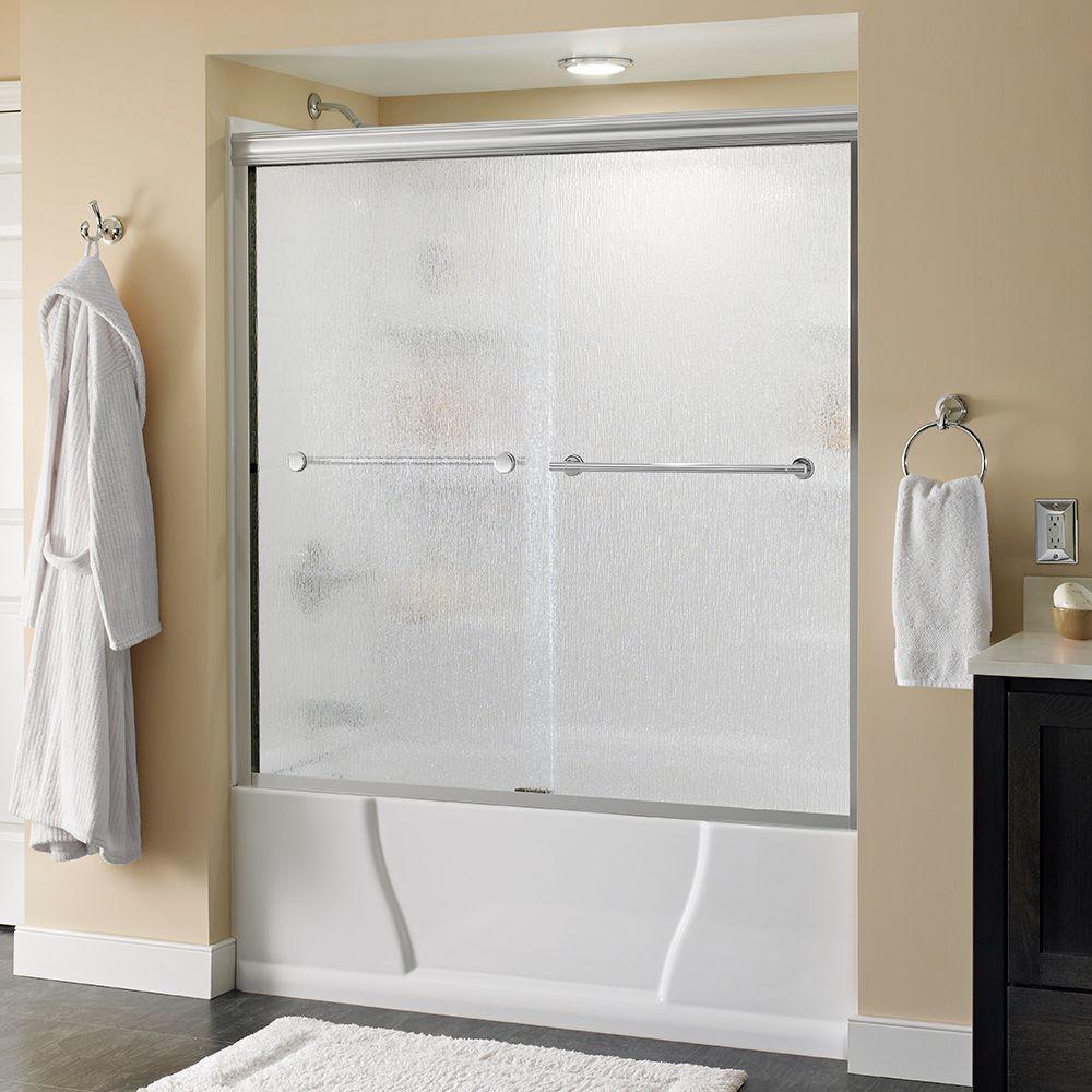 Lyndall 60 in. x 58-1/8 in. Semi-Frameless Traditional Sliding Bathtub Door in Nickel with Tranquility Glass - Super Arbor