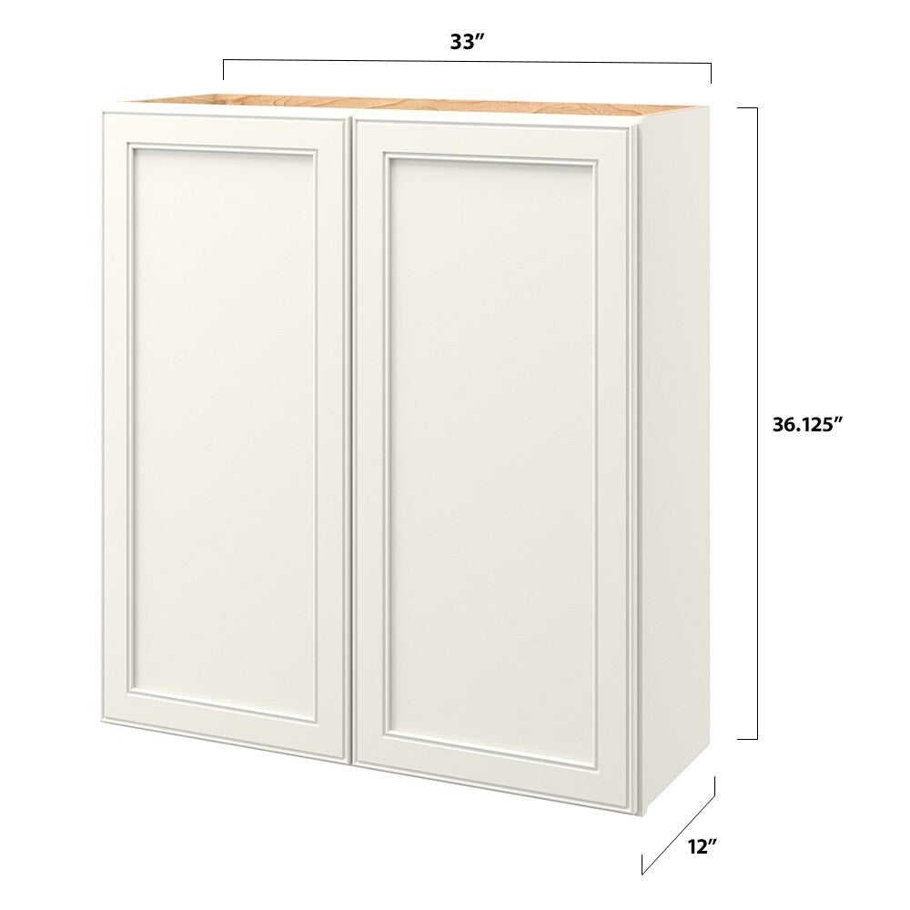 allen + roth McKeller 33-in W x 36.125-in H x 12-in D Linen Wall Fully Assembled Cabinet (Flat Panel Square Door Style)