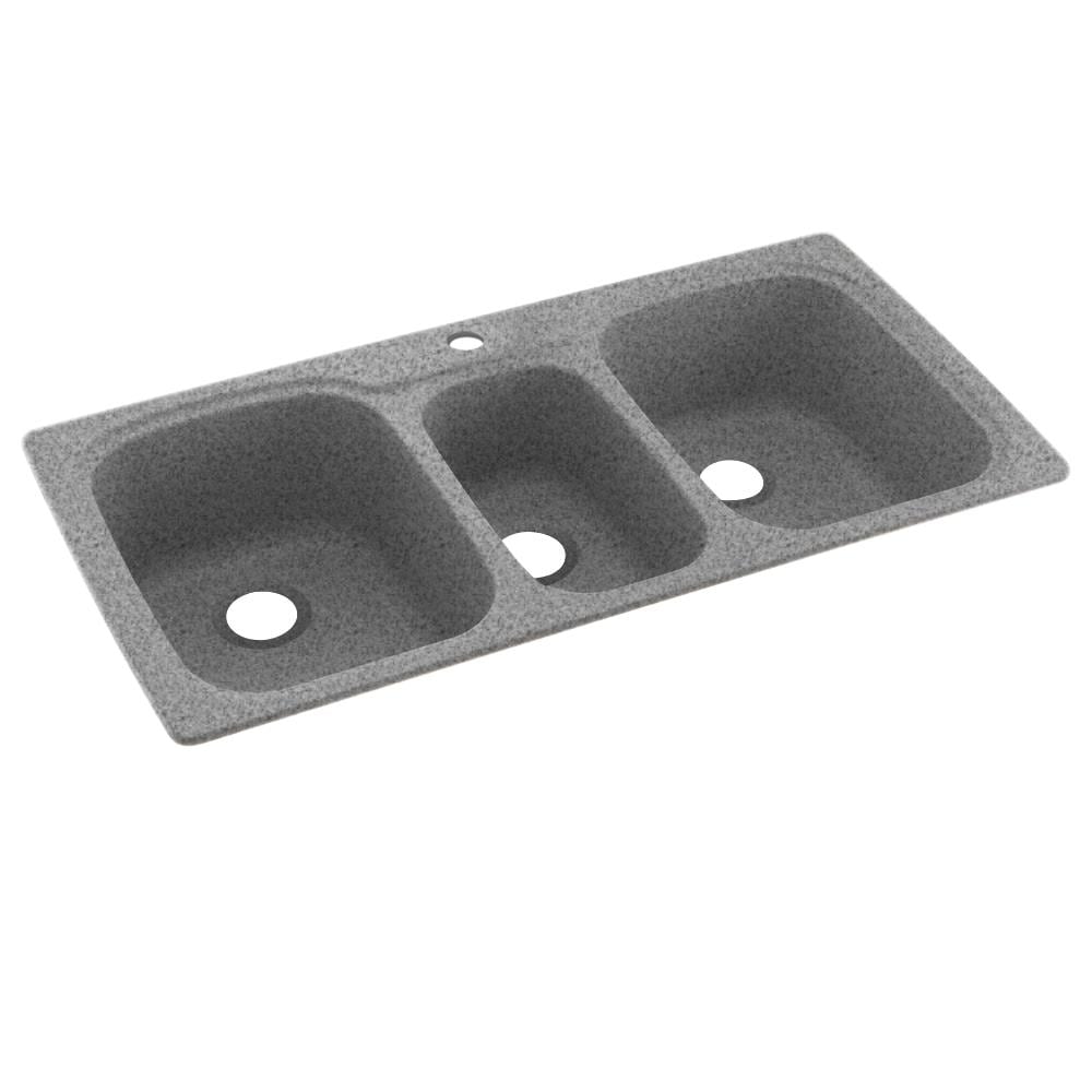 Swan Dual-Mount Solid Surface 44 in x 22 in 3-Hole 40/20/40 Triple Bowl Kitchen Sink in Gray Granite